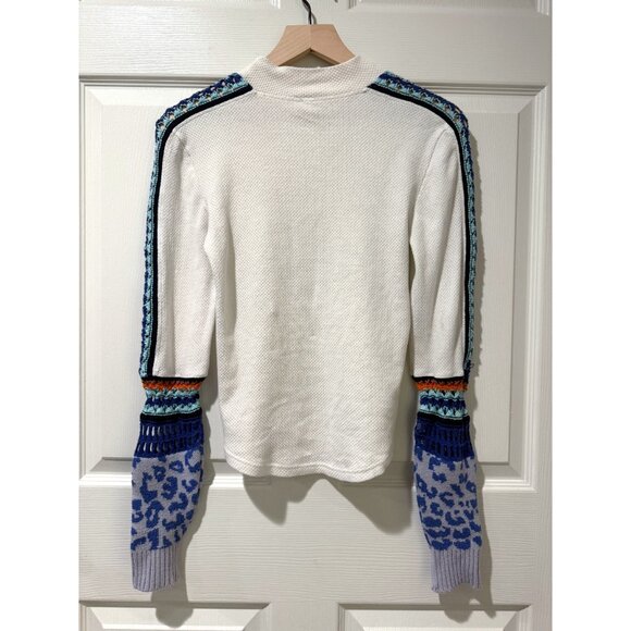 Free People Switch It Up Boho Thermal Top White Striped Crochet Sleeve - Picture 7 of 14